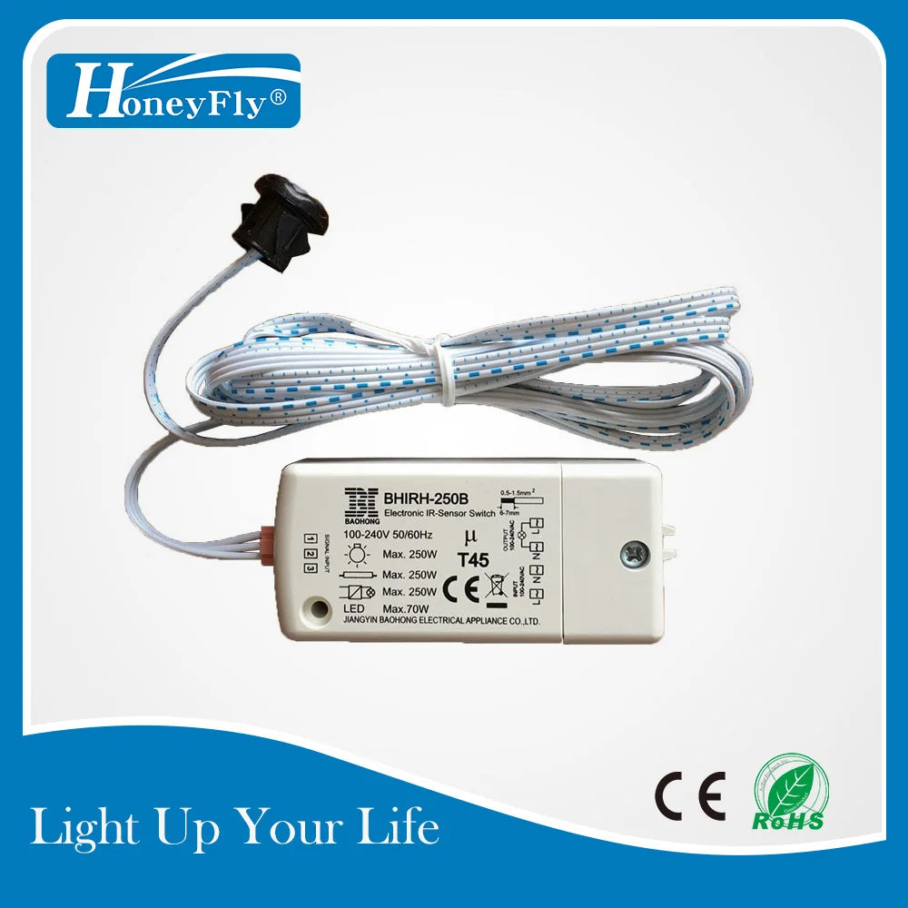 HoneyFly Patented IR Sensor Switch 250W 100-240V (Max.70W For LEDs) Infrared Sensor Switch Motion Sensor Auto On/off 5-10CM CE