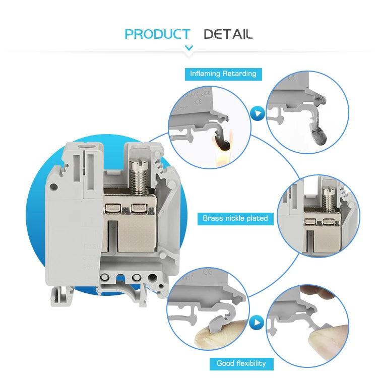 5Pcs UK35 Din Rail Terminal Block Screw 35mm² Wire Electrical Connector, Universal Feed-Through Strip Plug Connection UK 35