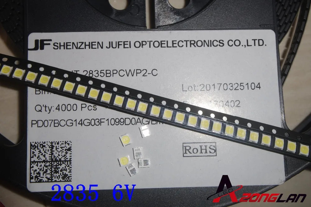 1000pcs  JUFEI LED Backlight Light Beads 1210 3528 2835 1W 6V 96LM Cool white LCD Backlight TV Light Beads 01.JT.2835BPWS2-C