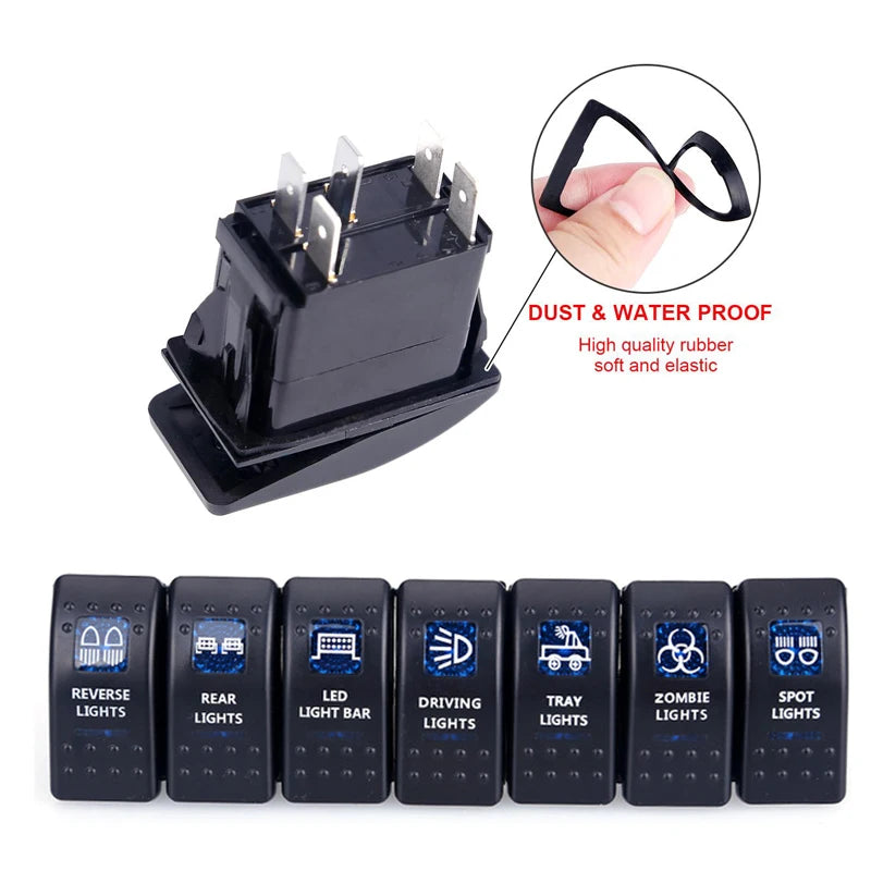 5pin Car Switch Boat Truck Light Toggle Switch Waterproof 24V Bar Style Blue Toggle Rocker Reverse Rear Light Switch 12V