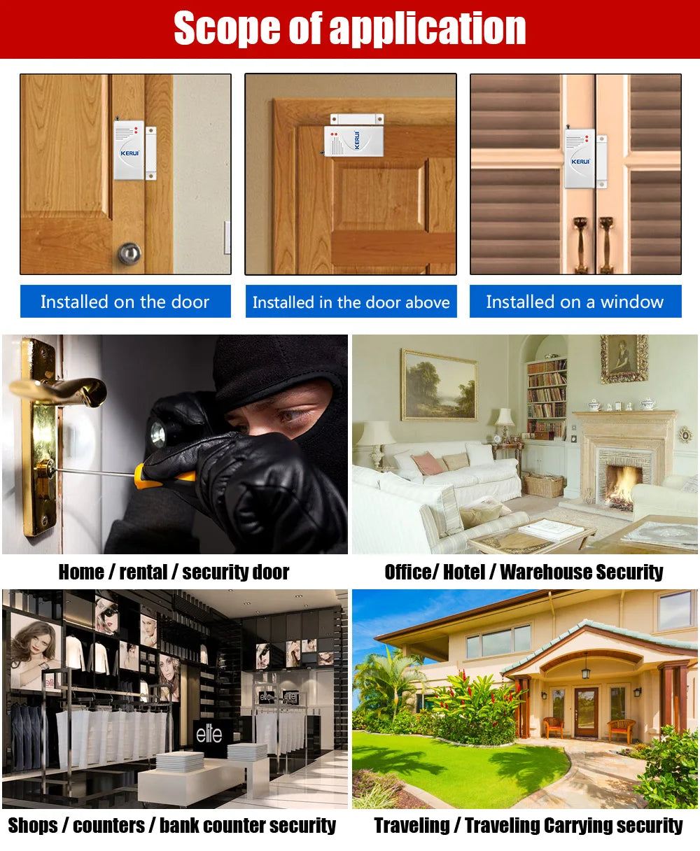 KERUI 433MHz Wireless Door Window Magnetic Sensor for W181 W184 W202 W204 WiFi GSM Home Security Alarm System