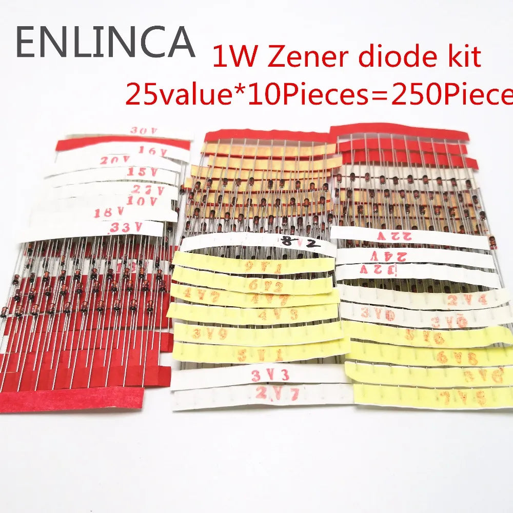 1W Zener diode kit 3V-33V 14values or 25valuesX10Pieces Assorted Assortment Set New electronic component diy kit DO-41 1N47