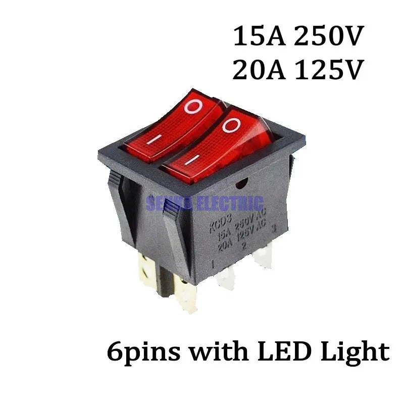 50pcs 6 Pin On-ON KCD2 with Red Light Double Boat Power Switch Rocker Switch