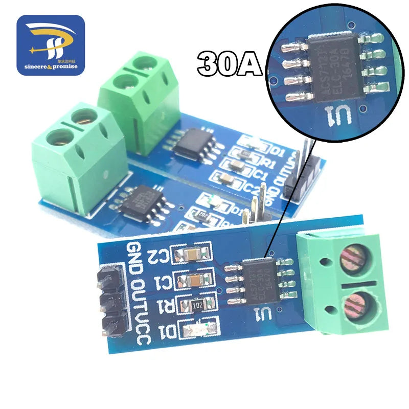 1PCS NEW 5A 20A 30A Hall Current Sensor Module ACS712 Model For Arduino AC DC Current Detection Board