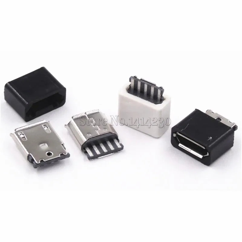 20PCS DIY Micro USB 5P 5Pin Female Plug Connectors Kit  Black and White With a Shell Welding Line Type