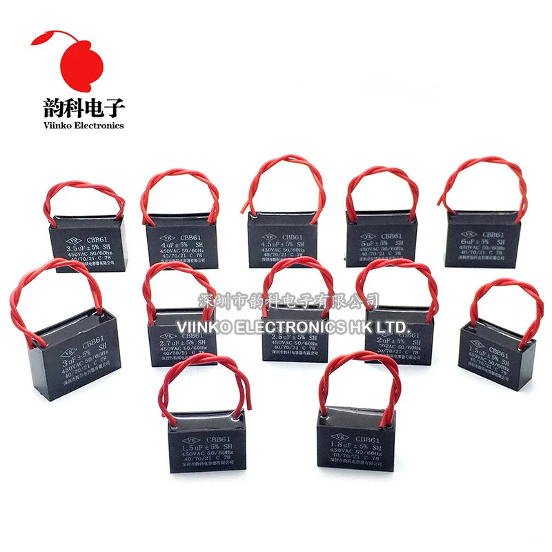 CBB61 450V Fan Start Capacitor 1UF 1.2UF 1.5UF 1.8UF 2UF 2.5UF 3UF 3.5UF 4UF 4.5UF 5UF 6UF 7UF 8UF 10UF 16UF 18UF 20UF 25UF