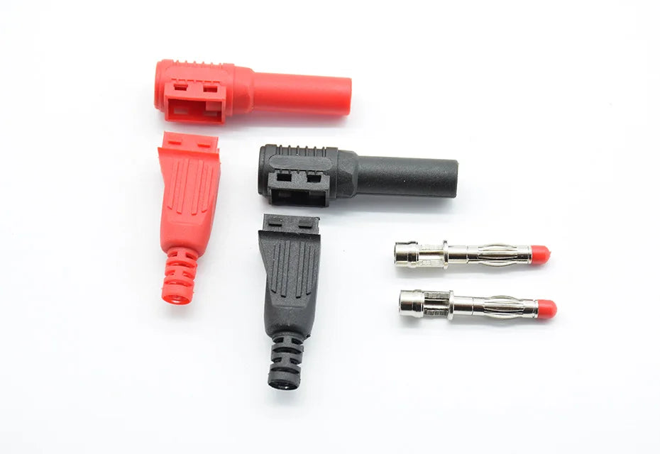 2Pcs/1pair  Red/Black 4mm Male Right Angle Insulation Wire Solder Type DIY Banana Plug Connector Multimeter test
