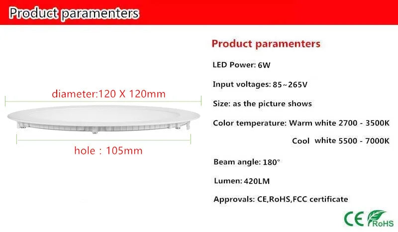 1X Ultra Thin Led Panel Downlight 3w 6w 9w 12w 15w 18w LED Round Ceiling Light Built-in AC85-265V LED Panel Light SMD2835