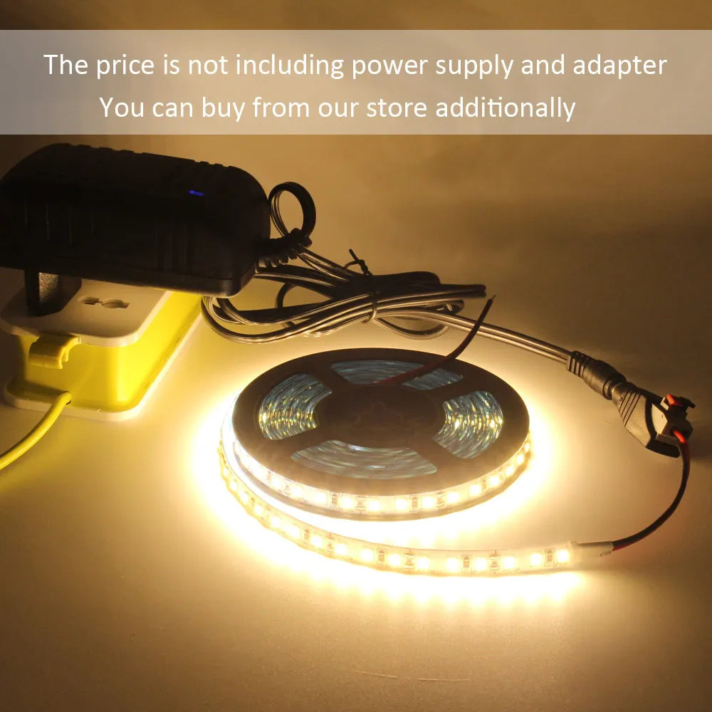 12V LED Strip 1M-5M 600 SMD 2835 6000K 3000K Warm White Stripe Flex Tape Light 120LEDs M 8mm PCB Non Waterproof Ledstrip Lamp