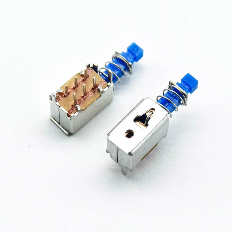 5pcs  Right Angle PCB Latching Push Button Switch DPDT Double Pole 6 Pin self-locking key power switches red blue yellow A03/04