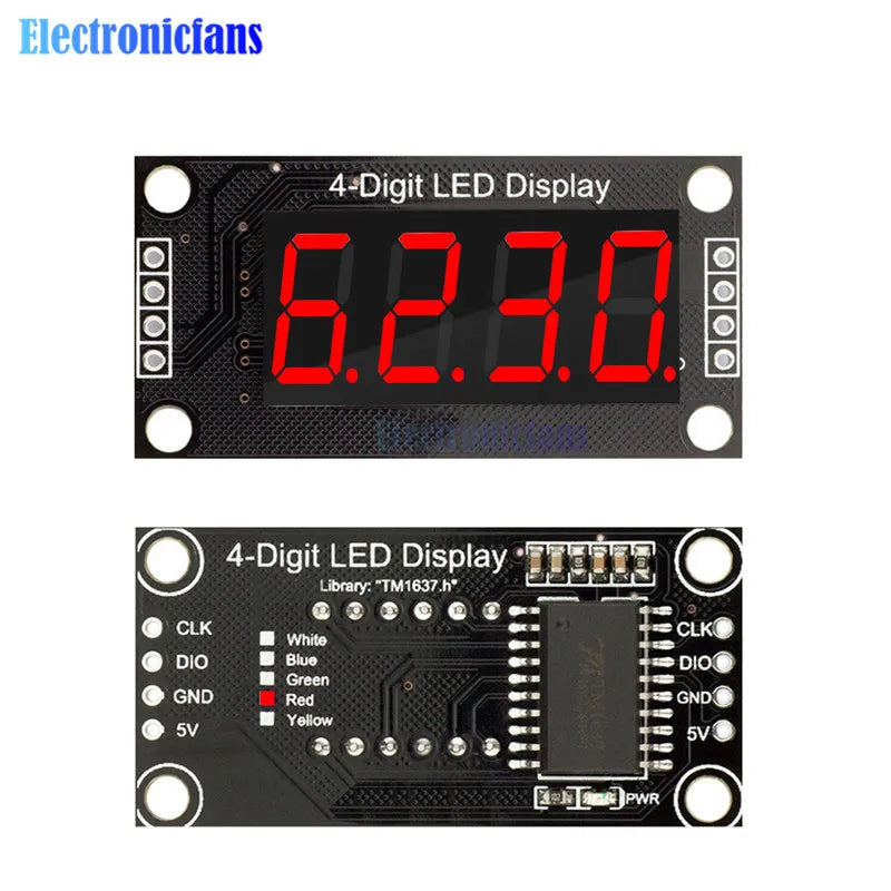 0.36 Inch 0.36" 4/6-Digit Red/Green/Yellow/Blue/White LED Digital Display Tube Decimal 7 Segments TM1637 Module For Arduino