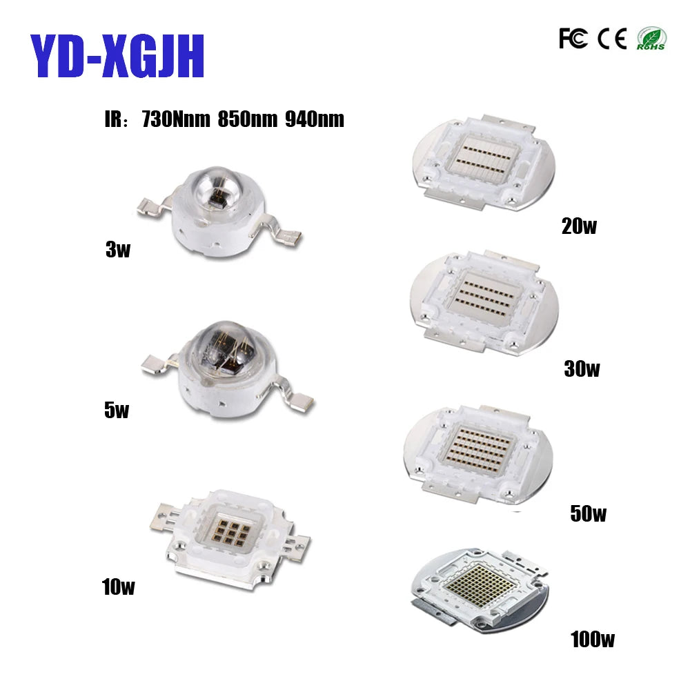 High Power LED Chip COB Infrared Integrated IR Light Lamp Diode Components 730Nm 850NM 940Nm for 3W-100W Emitter