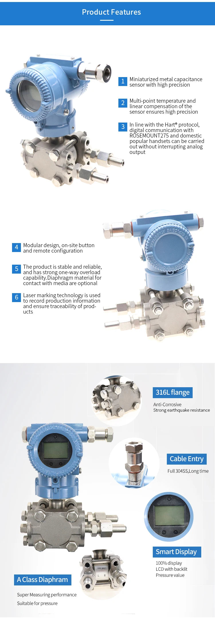 liquid diesel fuel tank level differential pressure sensor digital display pressure transmitter 4-20ma