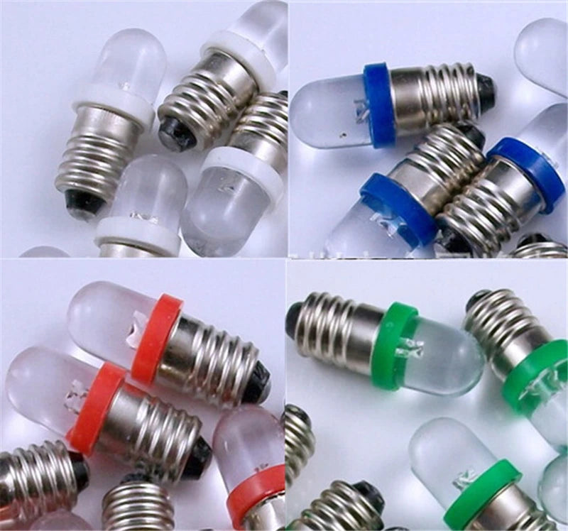 5pcs LED E10 6V Screw bulb Warning signal bulb 8v E10 24V Instrumentation 4.5v E10 12V blue Indicator red yellow green E10 3V