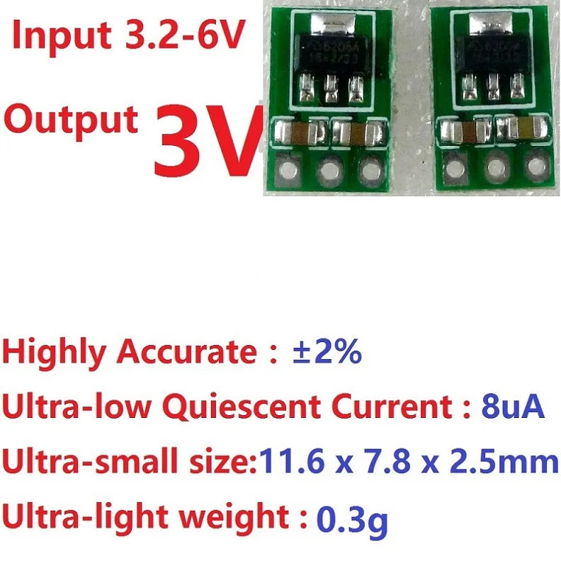2PCS 3.3-6V to 3V 3V3 DC-DC Step-Down Power Supply Buck LDO Module Voltage Regulator Board for 18650 Li-ion AAA Dry Cell Battery