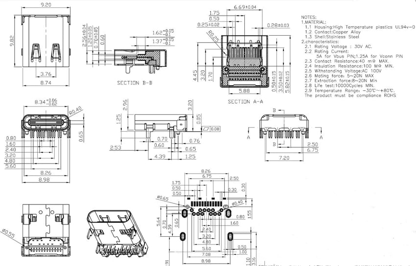 10Pcs USB 3.1 Type C 6/16/24 Pin Connector Male Female Charging Port PCB Mount Solder Socket
