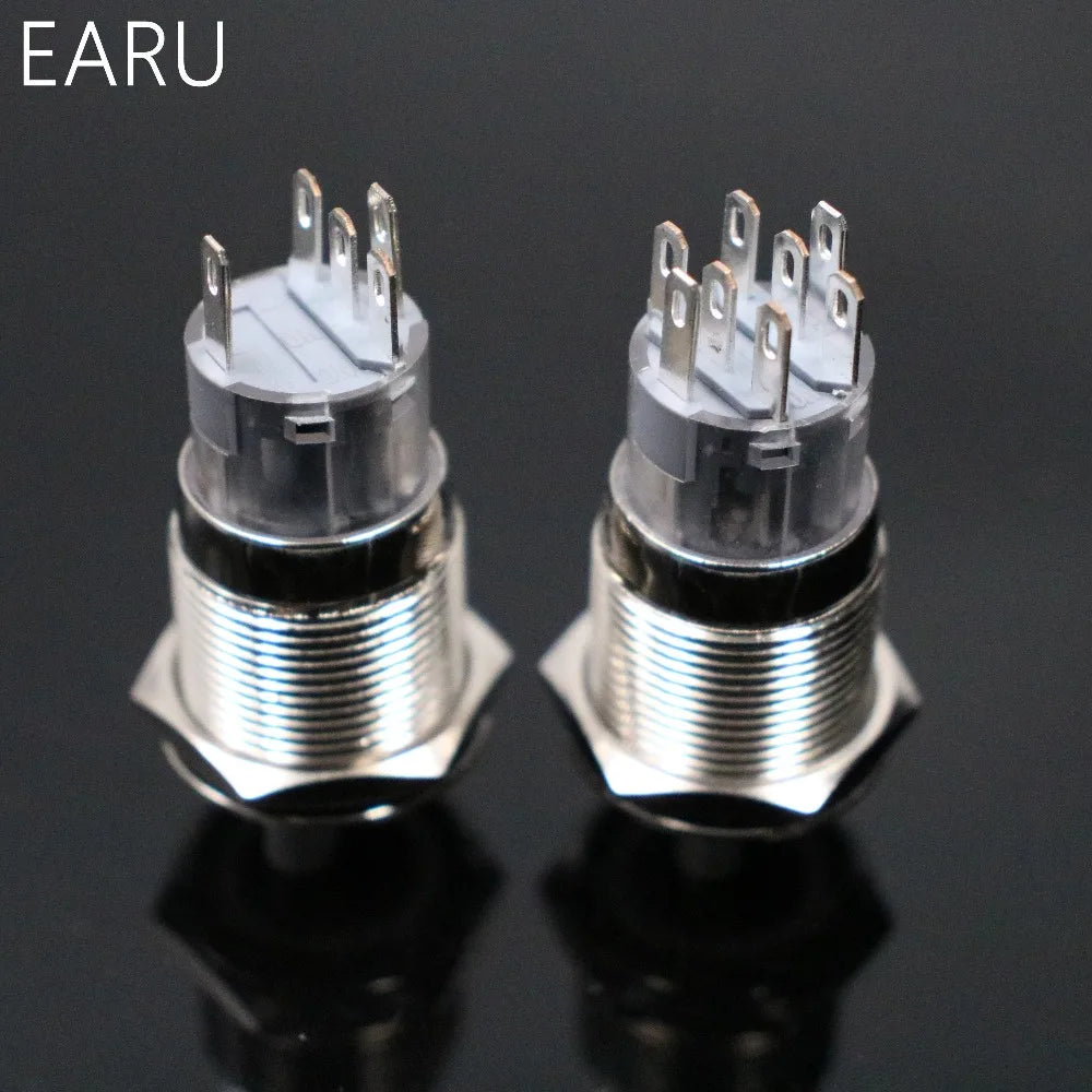 EARU 19mm Waterproof Stainless Steel DPDT Illuminated Metal Selector Switch 2/3 Position Push Button Switch Rotary Switch LED