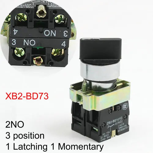 XB2-BD21 BD25 BD33 BD53 BD73 1NO/2NO/1NO1NC 2/3 position Latching self-locking selector push button switch Momentary self-Reset