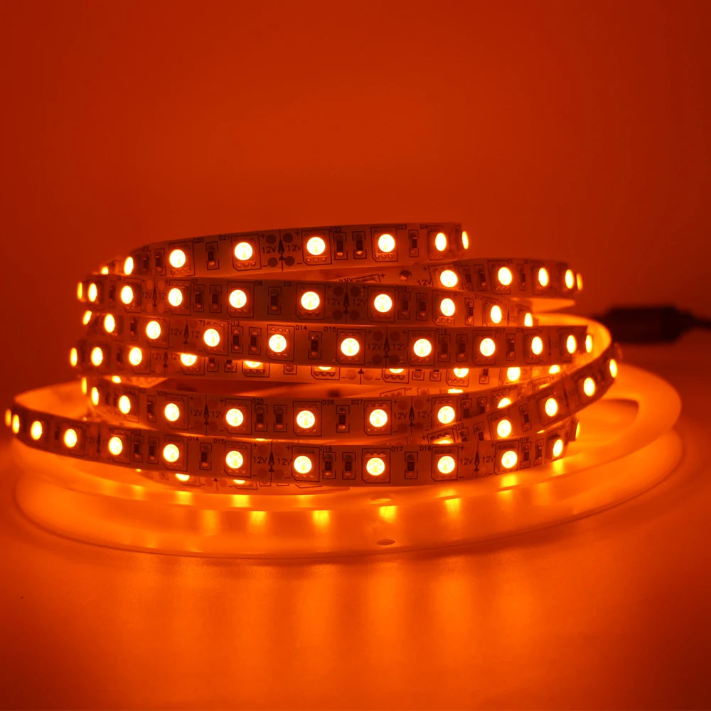 led strip light 600nm True Orange no Amber Yellow waterproof 3528 5050 SMD 120leds/m christmas string tape rope lamp 12V