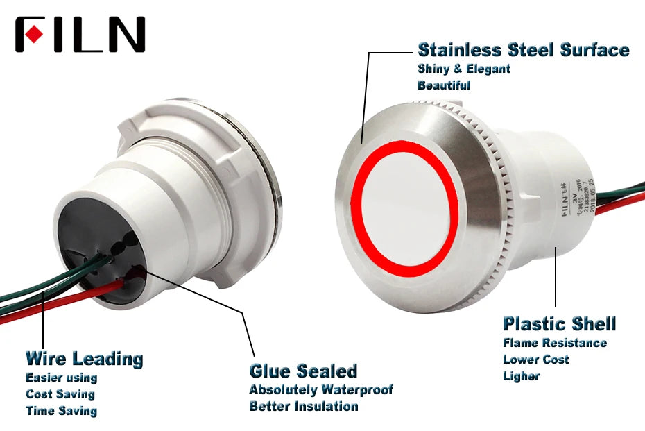 30mm waterproof IP68 metal push button switch 12V 24V 220V led illuminated momentary latching switch on off push button wire