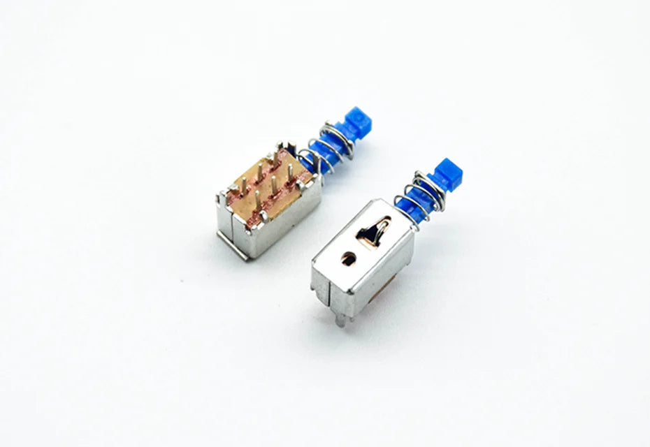 5pcs  Right Angle PCB Latching Push Button Switch DPDT Double Pole 6 Pin self-locking key power switches red blue yellow A03/04