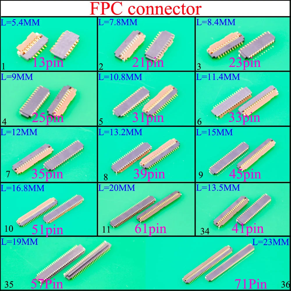 FPC Connector Socket for 13 21 23 25 31 33 35 39 45 51 61 41 57 71 Pin Display Screen Connector Port on Motherboard on Mainboard