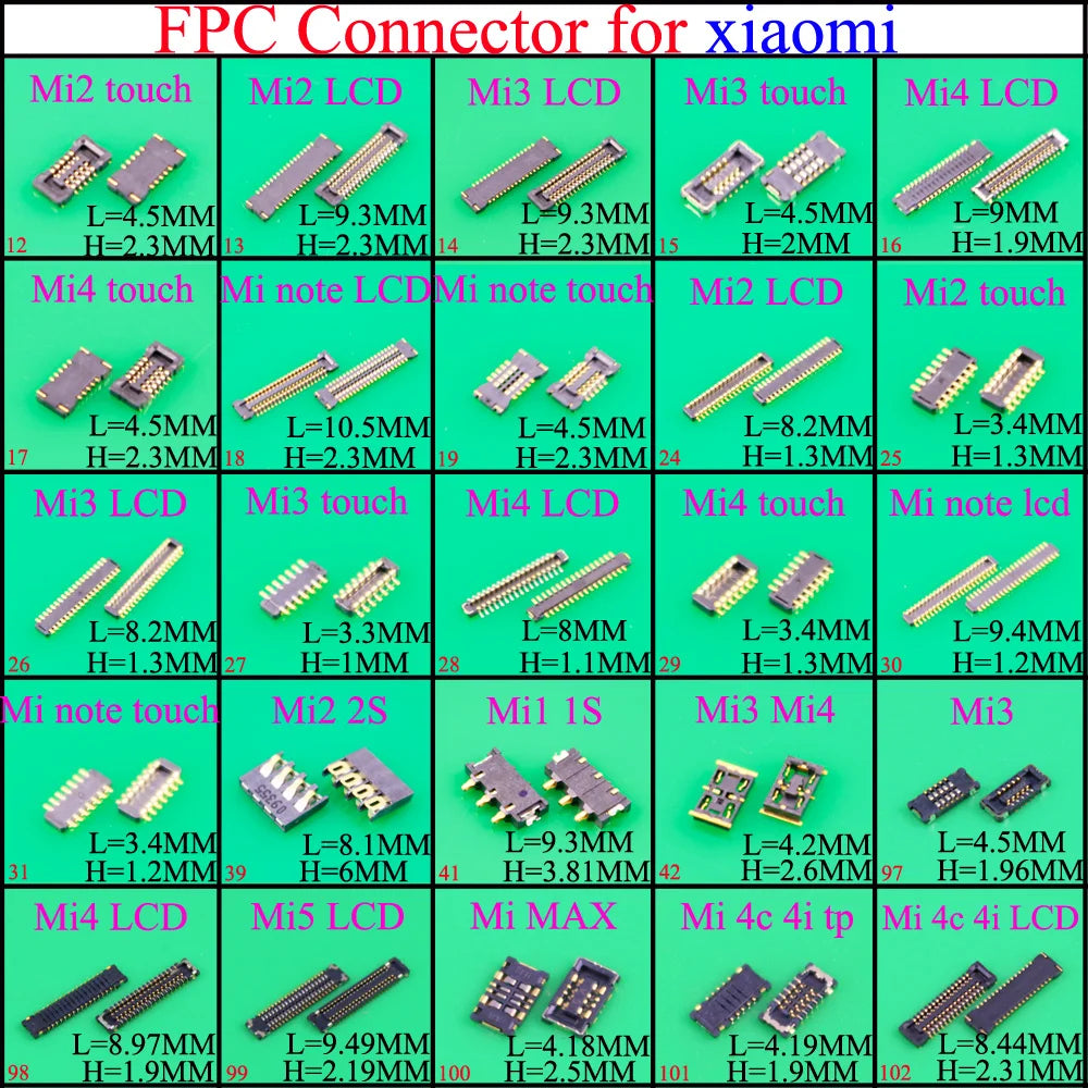 FPC Connector Socket for 13 21 23 25 31 33 35 39 45 51 61 41 57 71 Pin Display Screen Connector Port on Motherboard on Mainboard