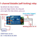 IO25A01 5V Flip-Flop Latch Relay Module Bistable Self-Locking Switch Low Pulse Trigger Board for Arduiuo Smart Home LED Mot