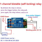 IO25A01 5V Flip-Flop Latch Relay Module Bistable Self-Locking Switch Low Pulse Trigger Board for Arduiuo Smart Home LED Mot
