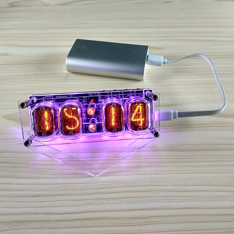 GHXAMP IN-12 Glow Tube 4-digit Clock Colorful LED Backlight DS3231 Nixie Clock IN-12B DC5V USB Electronic DIY