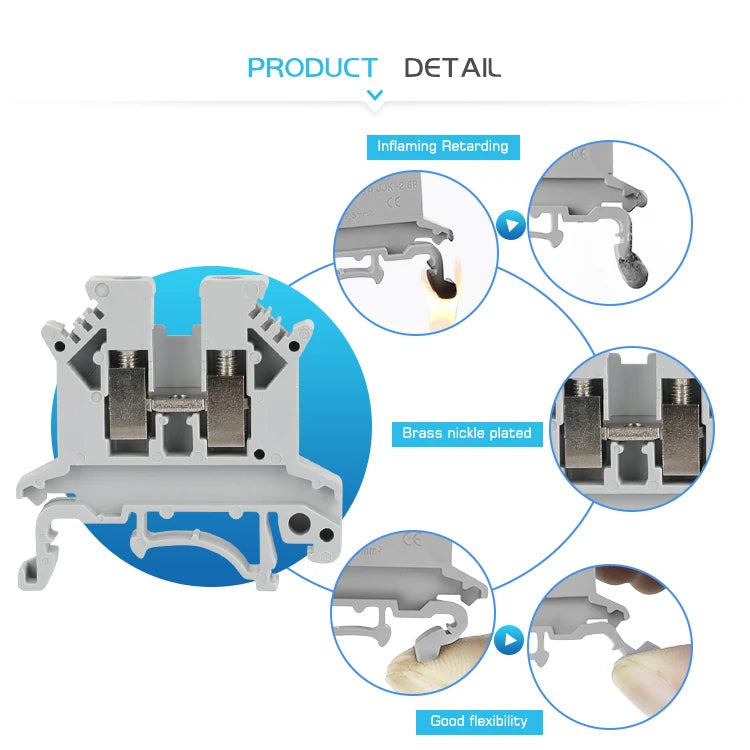 UK2.5B Six Color UK 2.5 mm² Universal Screw Din Rail Terminal Block Feed-through Strip Plug Wire Electrical Connector UK 2.5B