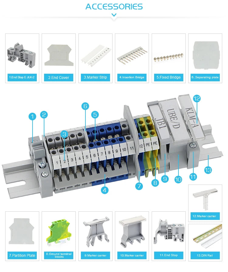 UK2.5B Six Color UK 2.5 mm² Universal Screw Din Rail Terminal Block Feed-through Strip Plug Wire Electrical Connector UK 2.5B