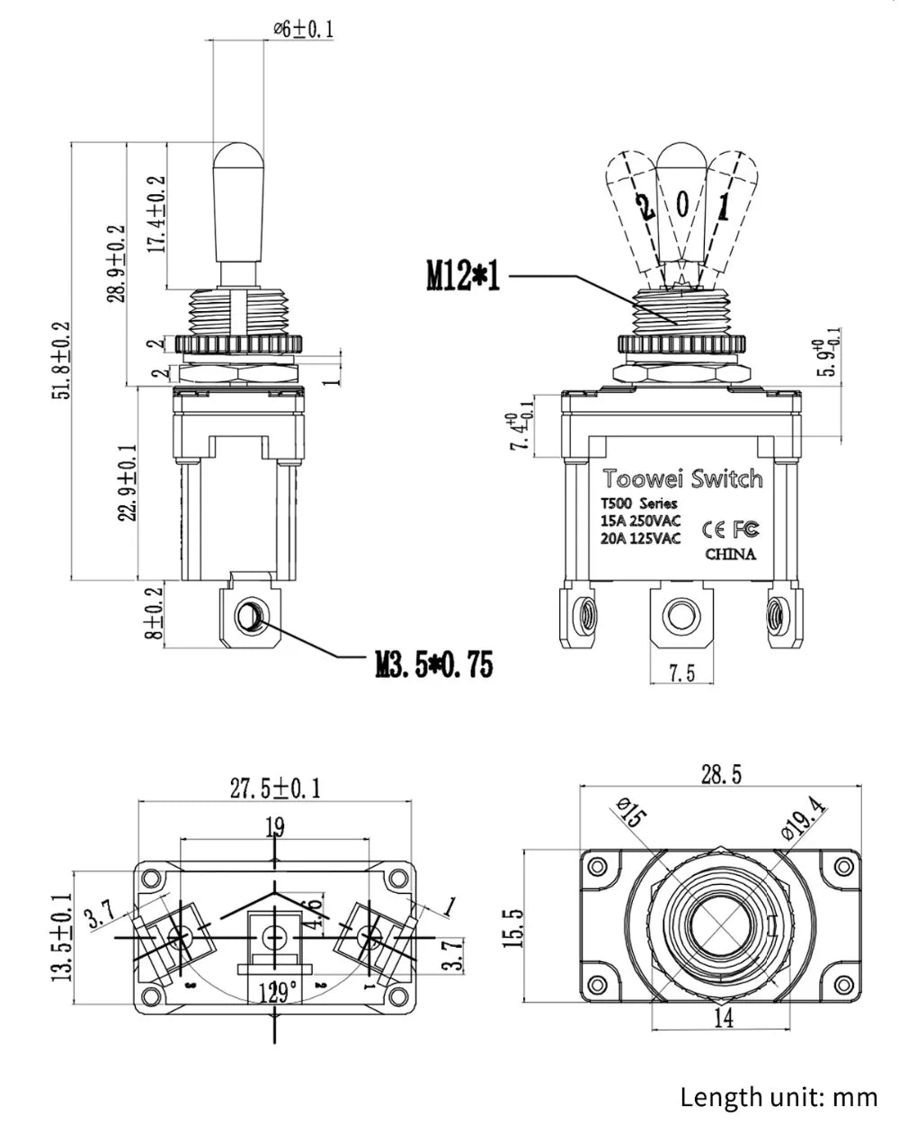 ON-OFF-ON ON-ON Full type Momentary Screw Toggle Switch SPST SPDT DPST DPDT IP67