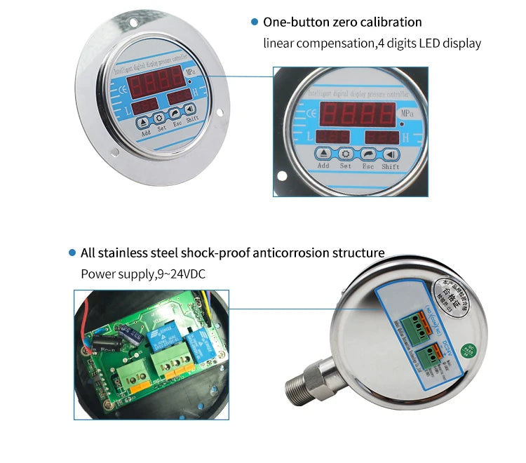 100mm Dial 0-60Mpa Digital Pressure Gauge Electronic Contact Hydraulic Meter 200Bar 400Bar M20*1.5 for Industrial Use