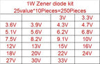 1W Zener diode kit 3V-33V 14values or 25valuesX10Pieces Assorted Assortment Set New electronic component diy kit DO-41 1N47