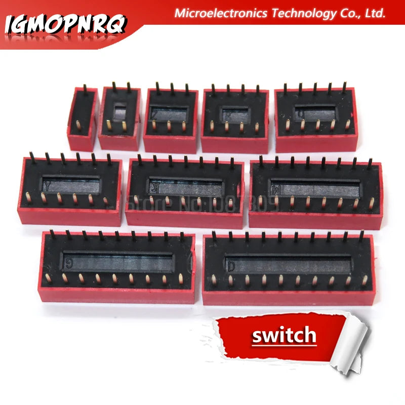 10PCS Slide Type Switch Module 1 2 3 4 5 6 7 8 9 10 12 Bit 2.54mm Position Way DIP Red Pitch Toggle Switch Red Snap Switch