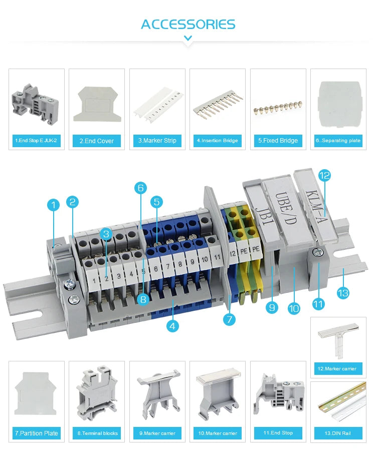 USLKG16N Ground Modular Din Rail Terminal Block, 16 mm² Universal Screw Earth Plug Wire Electrical Connector USLKG-16N
