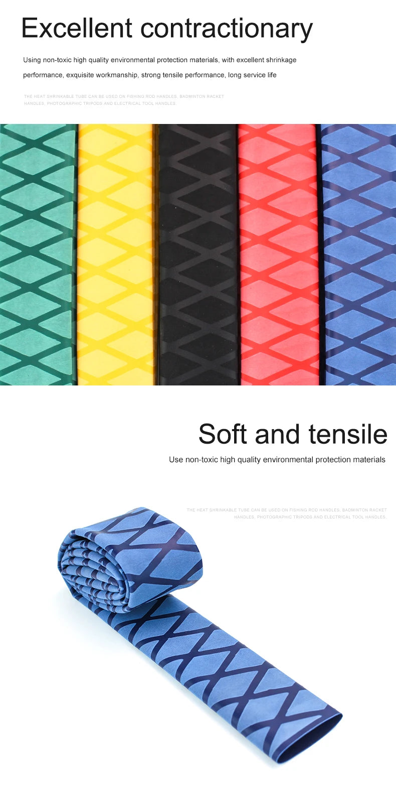 Anti-Slip Heat Shrink Tube for Fishing Rod/Racquet/Bicycle Handles/Tripod DIY 5 Colors 1M 15/18/20/22/25/28/30/35/40/50mm