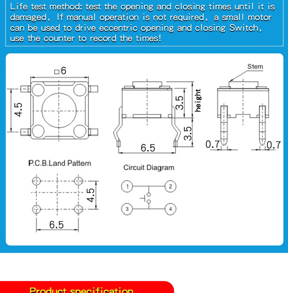 50PCS Momentary Tactile Push Button Click Switch 6X6mm 4.3mm-17mm H=4.3mm 4.5mm 5mm 6mm 7mm 8mm 9mm 10mm 13mm 14mm 4Pin Switch
