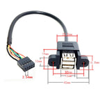 1PCS Dual USB 2.0 Type A Female to Motherboard 9 Pin Header Cable with Screw Panel Mount Holes 30cm