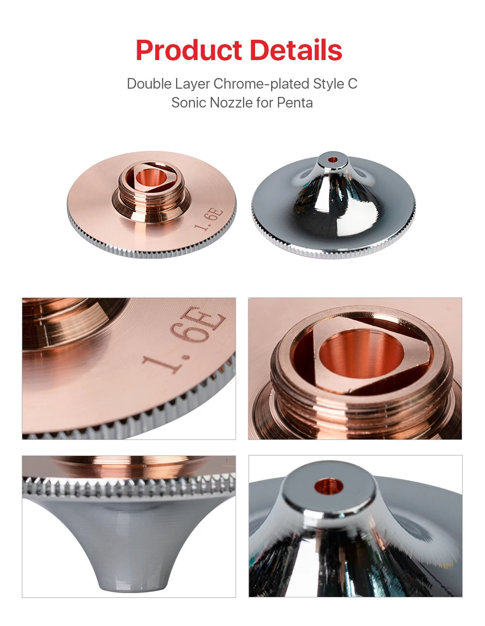 Ultrarayc Laser Nozzles Chrome-plated Double Layers D28 Caliber 1.2mm-1.6mm for Penta Sonic Cutting Metal