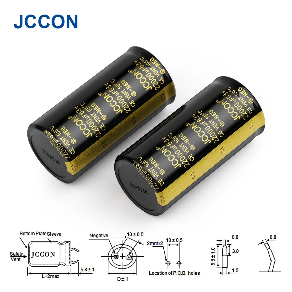 2Pcs JCCON Audio Electrolytic Capacitor 63V 3300UF 4700UF 6800UF 10000UF 12000UF 15000UF 22000UF Low ESR For Hifi Amplifier