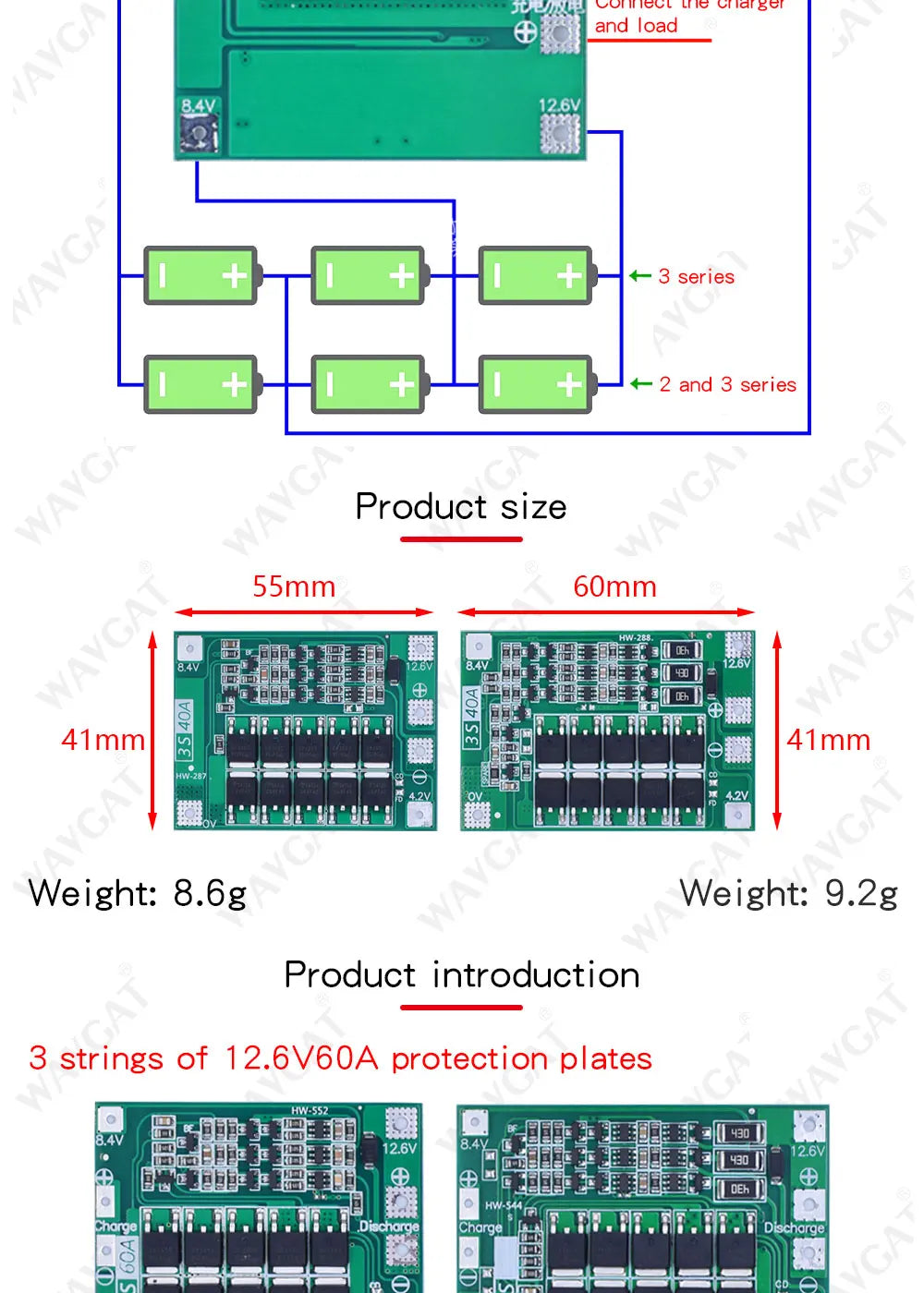 LIZAO 3S 4S BMS 20A 40A 60A 18650 Li-ion Battery Protection Board 11.1V-16.8V Enhanced Balance Charger Module