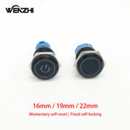 Black Metal Push Button Switch Start Stop 12/24/220V 16/19/22mm Connected LED Backlit Rocket Power Controller Momentary/Latching