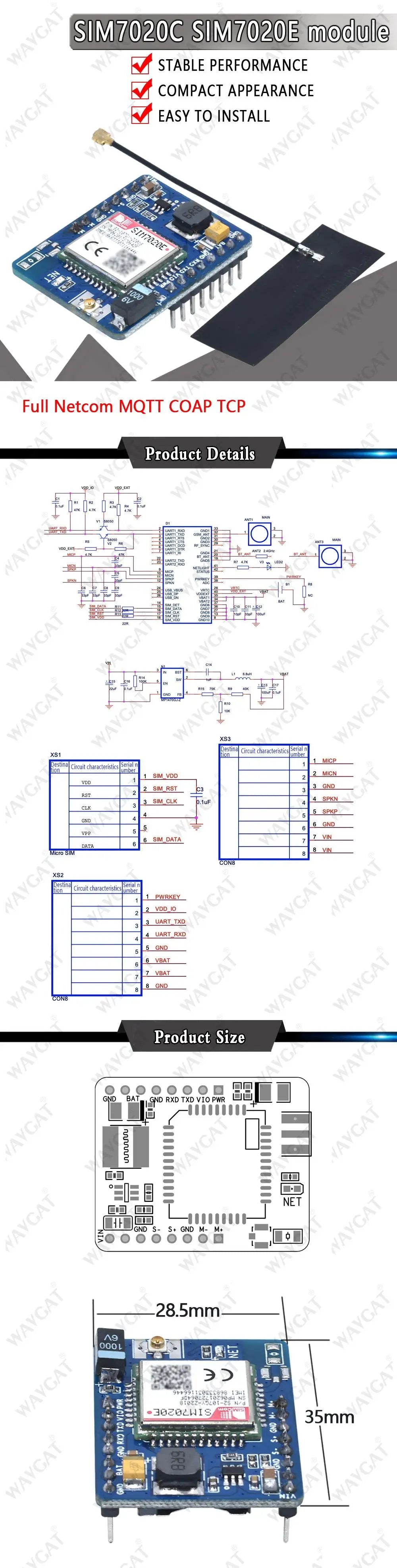 SIM7020 SIM7020E Core board or LCC chip New&Original Multi-Band B1/B3/B5/B8/B20/B28 LTE NB-IoT M2M module compatible SIM800C