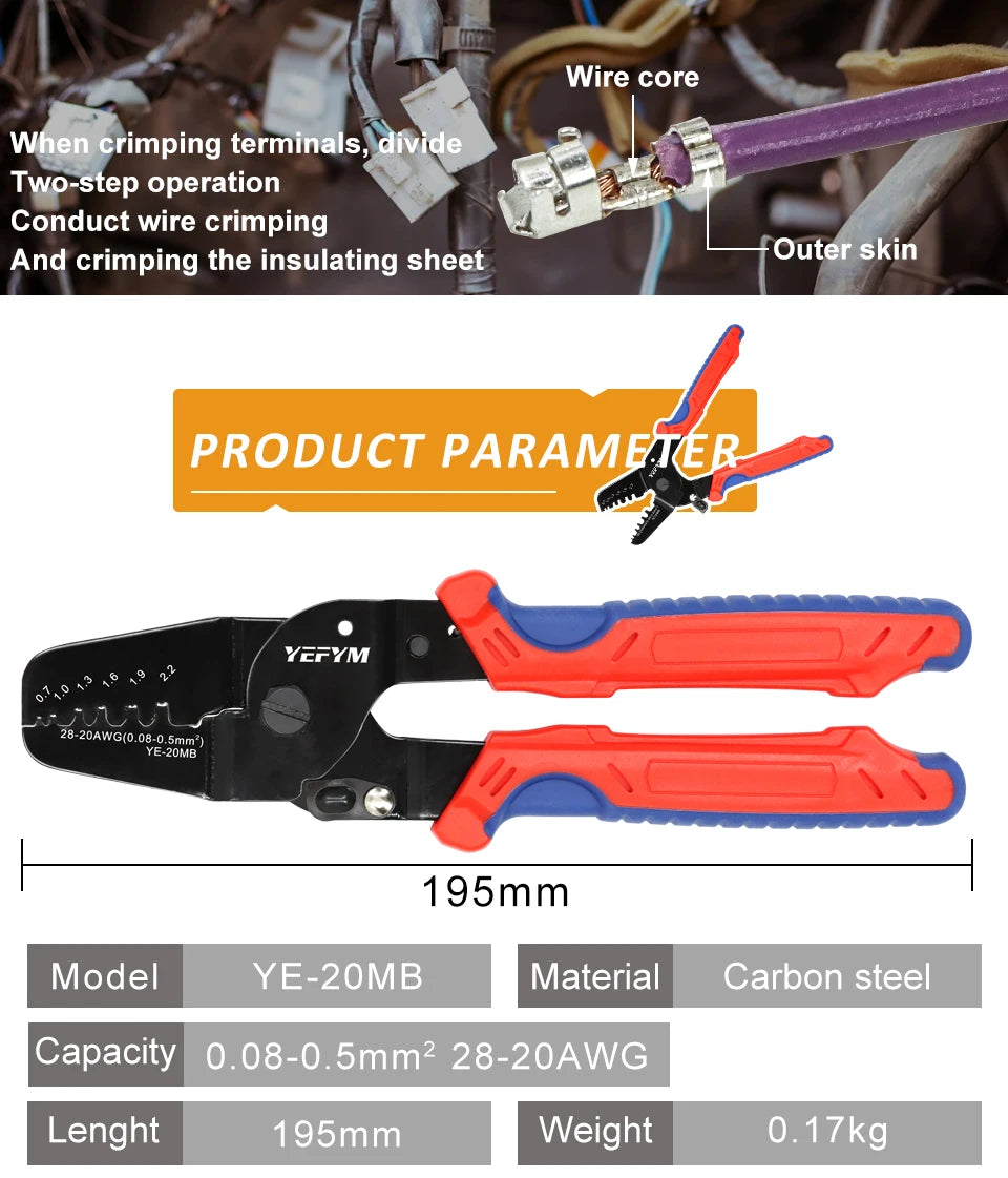 SH1.0/ZH1.5/PH2.0/XH2.54/SM2.54/2510/VH3.96/5557/5559 Molex Tyco JST Spade Terminals Pliers YE-12MB/20MB Crimping Tools YEFYM