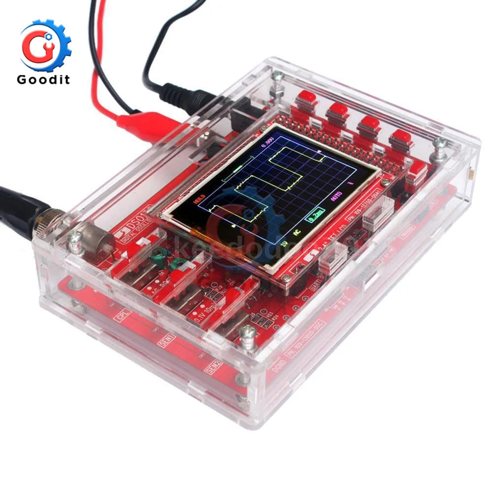 Fully Assembled Digital Oscilloscope 2.4" TFT LCD Display with Alligator Probe Test Clip Transparent Acrylic Case