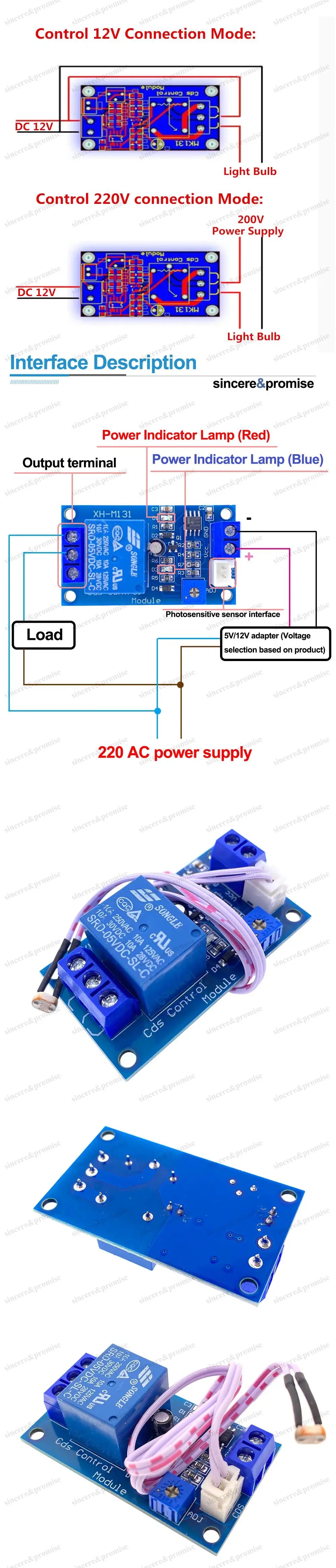 XH-M131 DC 5V / 12V Light Control Switch Photoresistor Relay Module Detection Sensor 10A Brightness Automatic Control Module