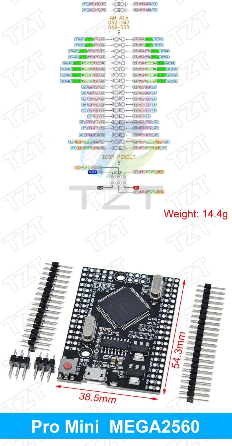 TZT Mega2560 ATMEGA16U2 / Pro Mini MEGA 2560 Mega+WiFi R3 ATmega2560 CH340G For Arduino Mega R3 Development Board ESP8266