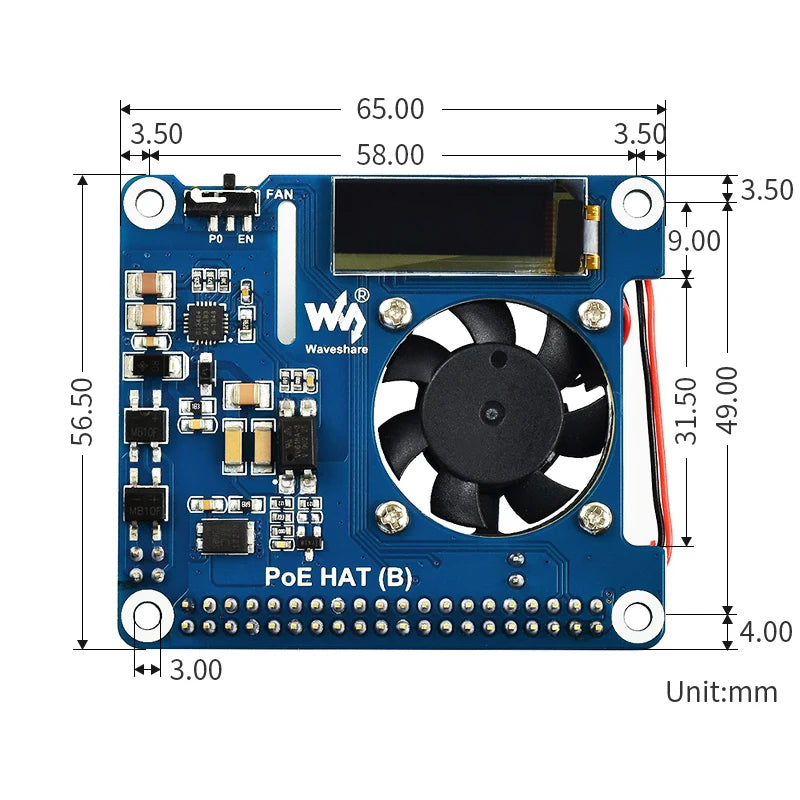 Raspberry Pi PoE HAT 802.3af Power Over Ethernet GPIO Expansion Board with Cooling Fan Optional CPU OLED for Pi 3B+ 4B